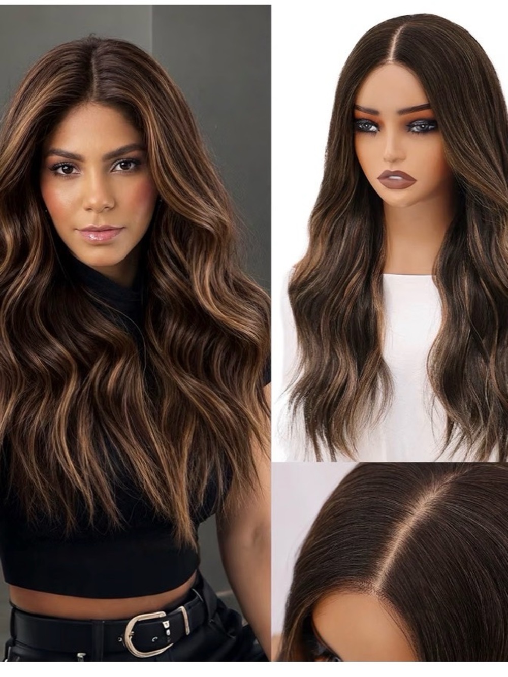 Long Wavy Brown Highlighted Women's Wig - Natural Brown